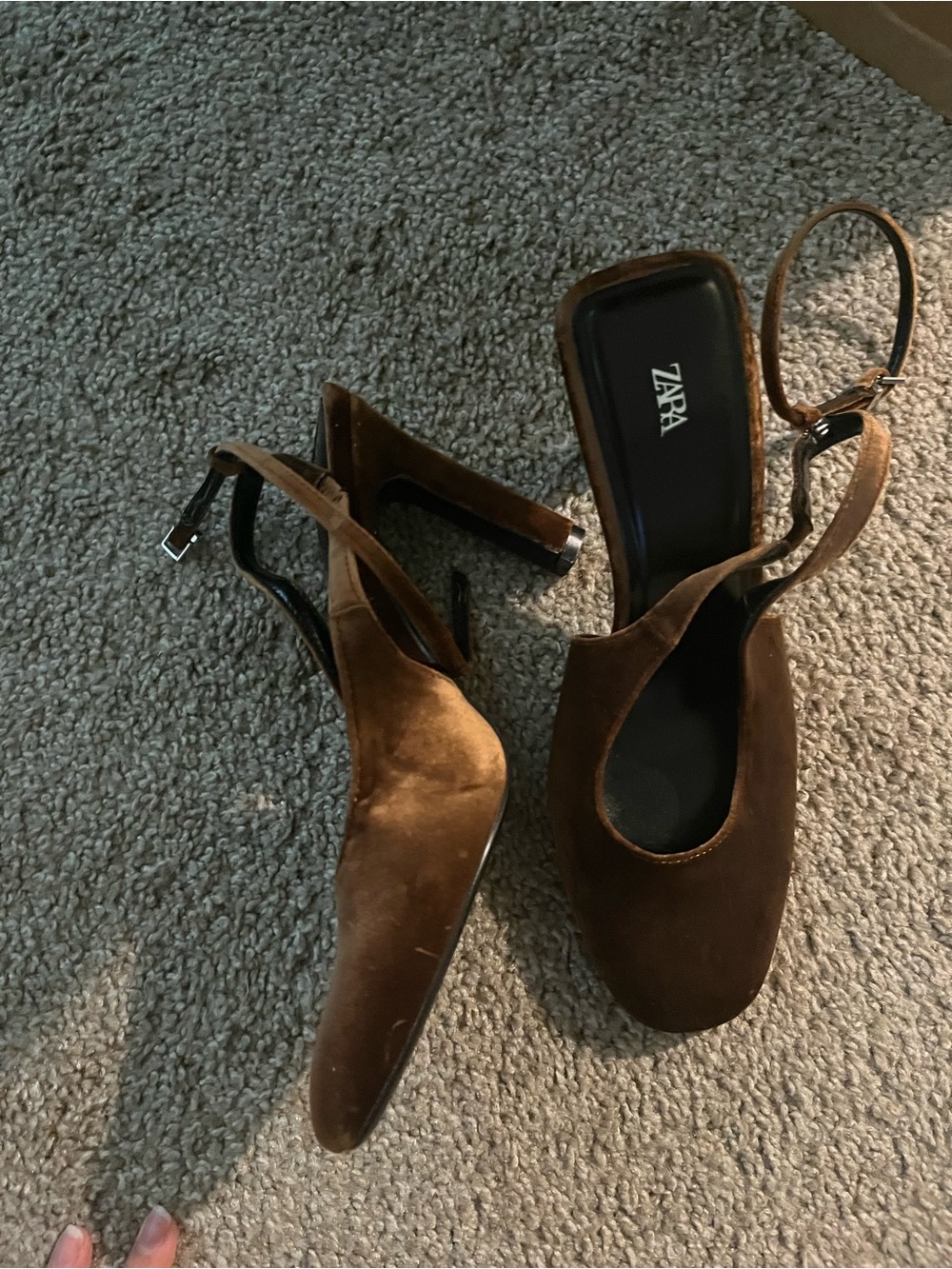 Zara Tan Suede Ankle-Strap Mid Heel Pumps
